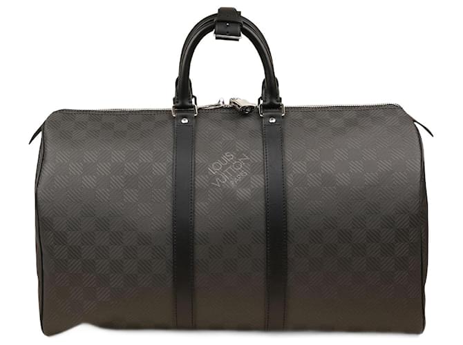 Louis Vuitton keepall 45 Bolsa de lona Negro Cuero  ref.1408542