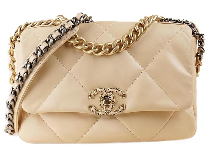 Chanel 19 Small Flap Bag Beige Leather  ref.1408552