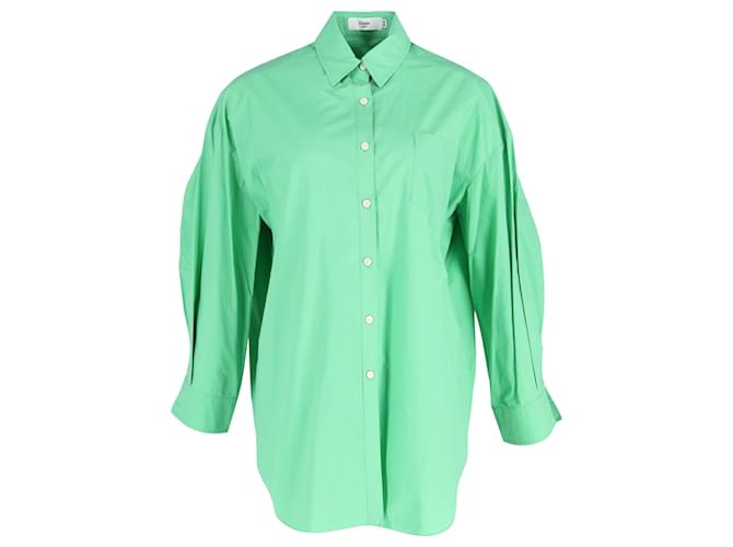 Autre Marque The Frankie Shop Women's Long Sleeve Button-Up Shirt in Green Cotton   ref.1408595