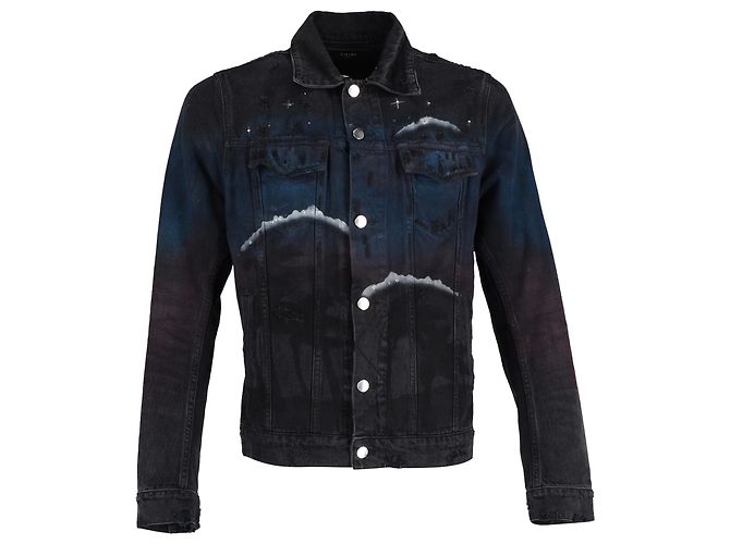 Amiri Airbrush Trucker Jacket in Black Denim