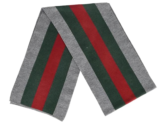 Gucci Striped Crook Scarf in Gray Wool Brown  ref.1408617