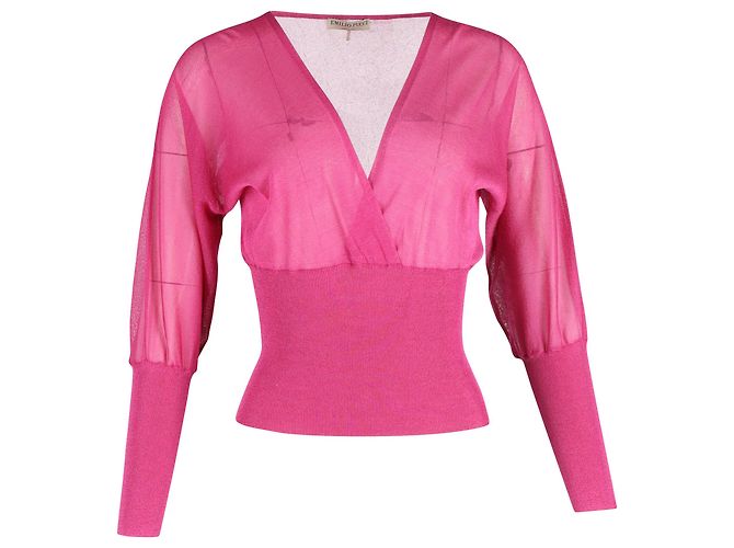 Blusa de malha de manga comprida com decote em V Emilio Pucci em seda rosa