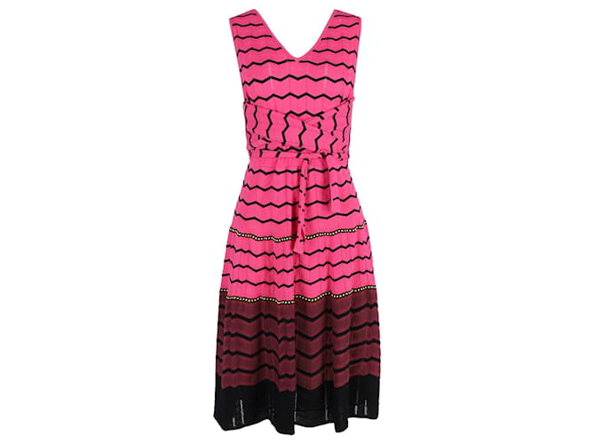 M Missoni Knit Tie Front Detail Sleeveless Midi Dress in Pink Zigzag Cotton ref.1408653 Joli Closet