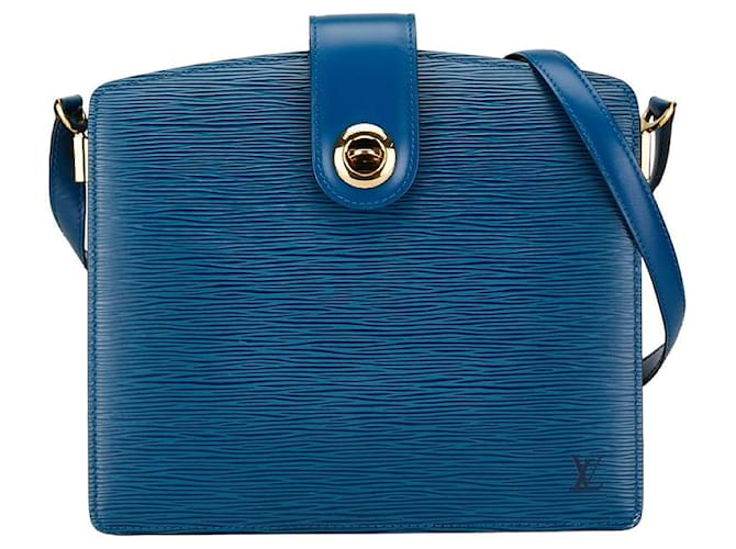 Sac à main en cuir Epi Capucines M52345 de Louis Vuitton en très bon état Bleu  ref.1408680