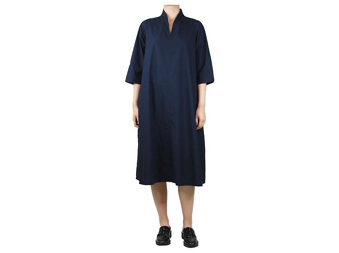 Autre Marque Vestido midi de algodón azul marino - talla M