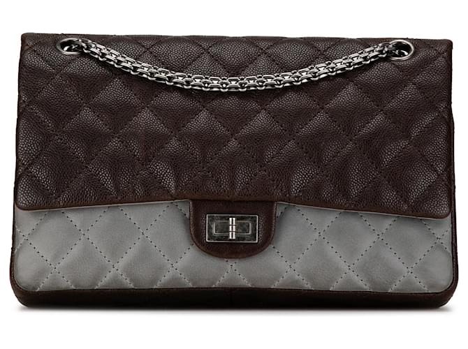 Chanel Brown Caviar and Iridescent Calfskin Reissue 2.55 Double Flap 226 Leather Pony-style calfskin  ref.1408829