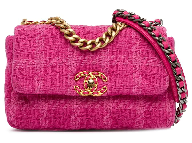 Chanel Pink Medium Tweed 19 Flap Cloth  ref.1408833