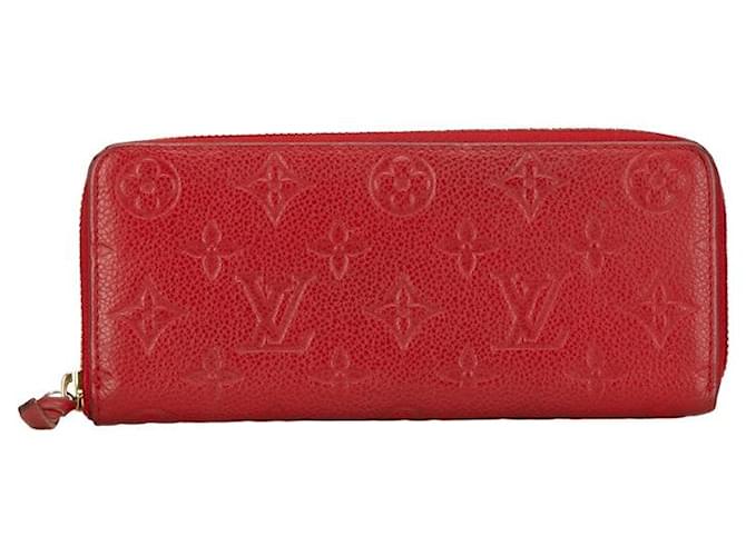 Louis Vuitton Louis Vuitton Carteira longa de couro Porte-Feuille Clemence M60169 Carteira Longa em Couro M60169 em muito bom Vermelho  ref.1409132