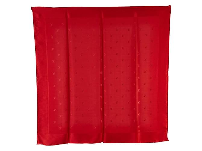 Écharpe en soie Monogram Louis Vuitton 85cm x 85cm en très bon état Toile Rouge  ref.1409137