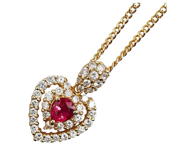 & Other Stories LuxUness 18k Gold Ruby & Diamond Heart Pendant Necklace Metal Necklace in Excellent condition Golden  ref.1409173