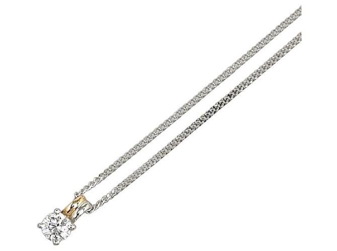 & Other Stories Pt900 Platinum K18 Gold Diamond 0.22ct Necklace in Great Condition Golden Metal  ref.1409191