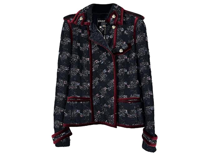 Chanel Chaqueta de tweed negra con botones de águila CC. Negro  ref.1409352