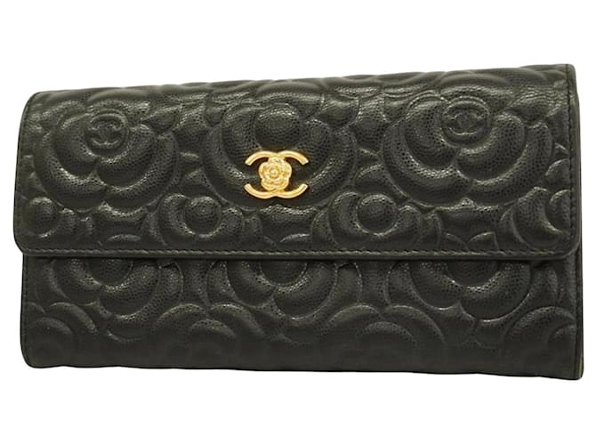 Timeless Chanel Camelia Preto Couro  ref.1409369