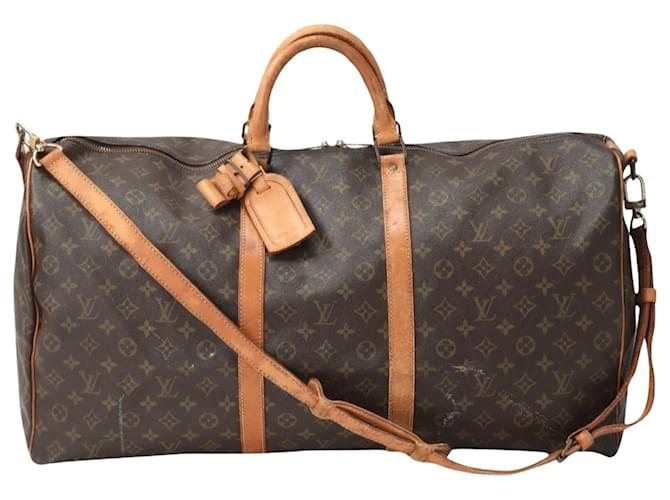 Louis Vuitton Keepall Bandoulière 60 Castaño Lienzo  ref.1409505