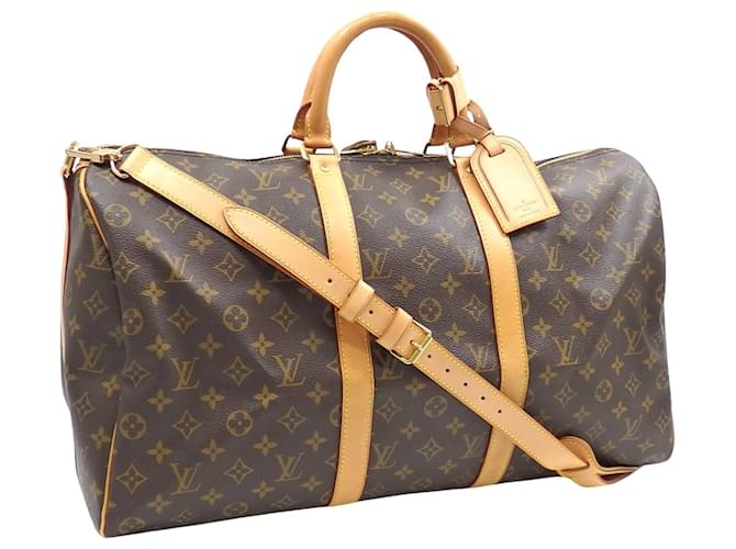 Louis Vuitton Keepall Bandouliere 50 Castaño Lienzo  ref.1409552