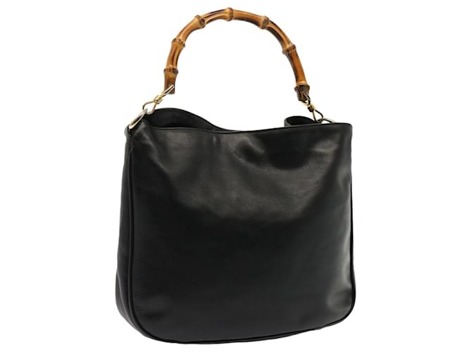 GUCCI bolsa de mão bambu couro preta 001 1781 1638 auth 76586 Preto  ref.1409835