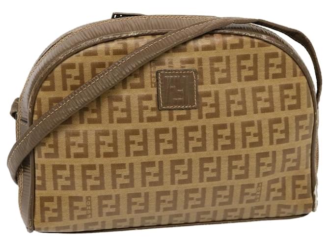 Bolso de hombro de lona FENDI Zucchino Marrón Auth 74424 Castaño  ref.1409837