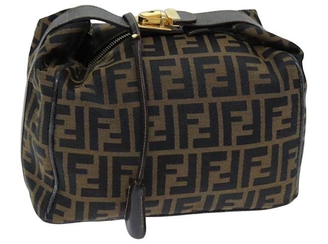 FENDI Zucca Canvas Vanity Cosmetic Pouch Brown Black Auth 76814 Cloth  ref.1409849