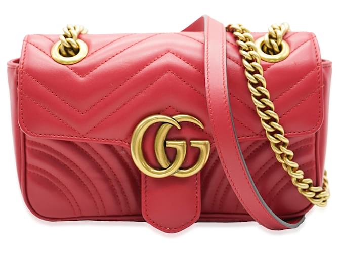 Solapa pequeña GG Marmont de cuero rojo Gucci Roja  ref.1409858