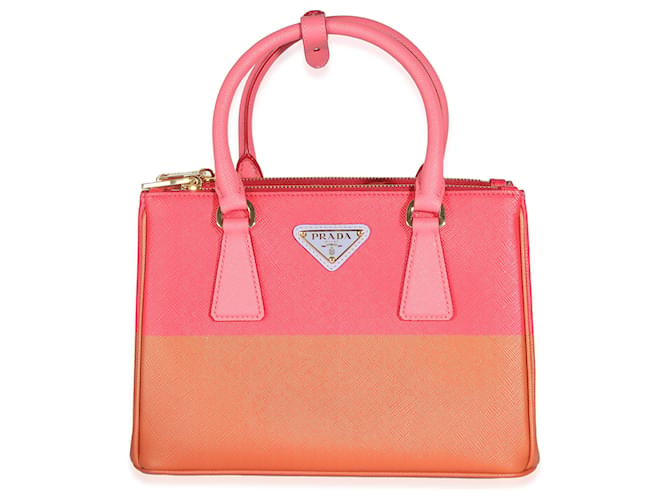 Prada Copper Strawberry Saffiano Small Galleria forrado com zíper Rosa Laranja Couro  ref.1409946