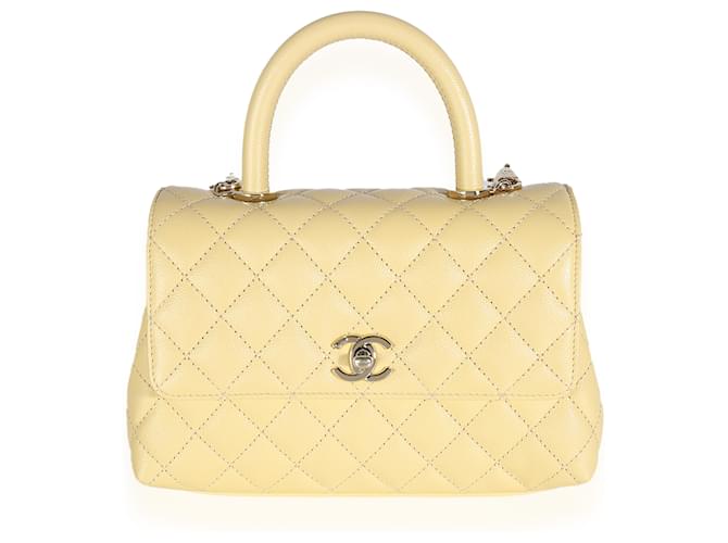 Chanel Yellow Quilted Caviar Small Coco Top Handle Bag Leather  ref.1409959