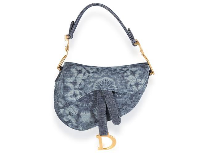 Mini bolsa de selim jeans Christian Dior Mini Kaleidoworn Azul Pano  ref.1409968