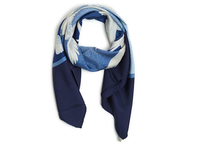 Hermès 1980 Foulard Soie marine Carré 90 Oiseaux Migrateurs navy Silk Scarf Bleu  ref.1410033