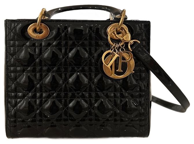 Sac à main Lady Dior cuir verni noir taille moyenne