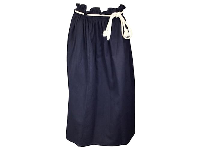 Autre Marque Atlantique Ascoli Navy Blue Long Cotton and Linen Skirt  ref.1410082
