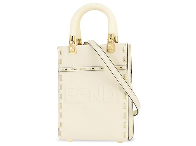 Bolso tote shopper Fendi Mini Sunshine blanco Cuero  ref.1410148