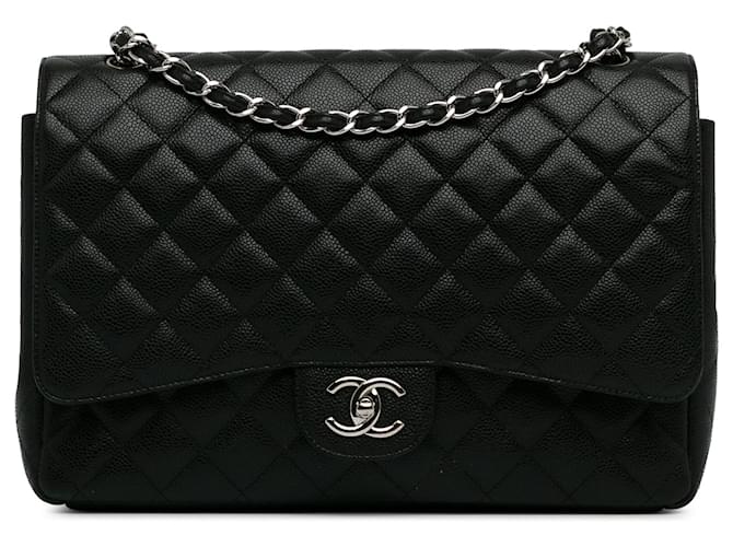 Sac à épaule Chanel Maxi Classic Caviar Double Flap Noir Cuir  ref.1410155