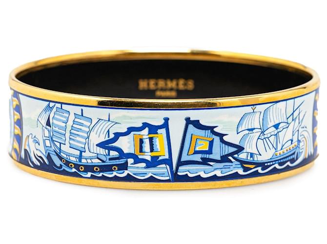 Bracelet jonc en émail bleu Hermès Wide Econdition Ship and Ocean GM Costume Bracelet Métal  ref.1410175