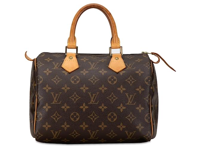 Marrón Louis Vuitton Monogram Speedy 25 Bolsa de Boston Castaño Cuero  ref.1410221