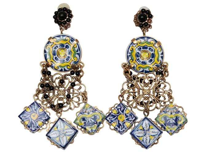 Orecchini a clip in ceramica maiolica color oro e multicolore Dolce & Gabbana D'oro  ref.1410229