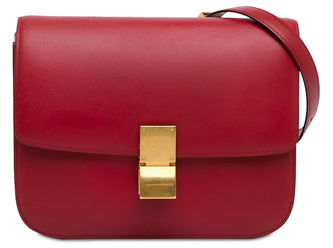 Classic Box Céline Bolso bandolera rojo Celine mediano clásico con caja Roja Cuero  ref.1410237