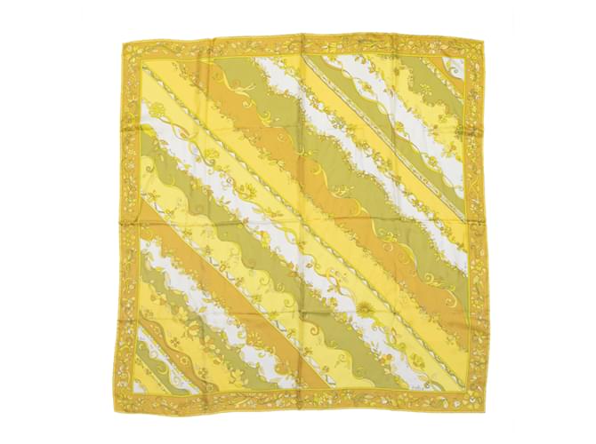 Yellow & White Emilio Pucci Printed Silk Scarf  ref.1410250