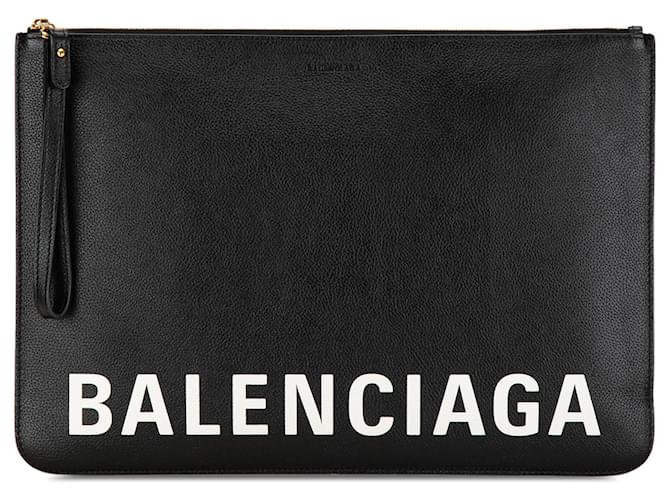 Black Balenciaga Leather Ville Logo Clutch  ref.1410253