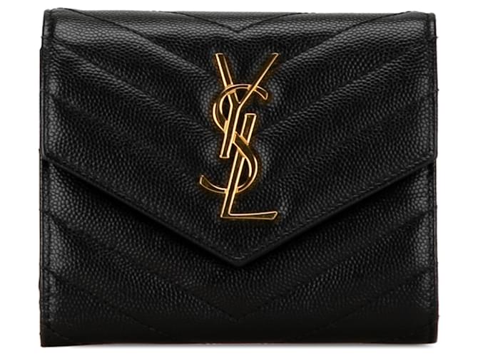 Cartera pequeña negra con monograma Chevron de Saint Laurent Negro Cuero  ref.1410259