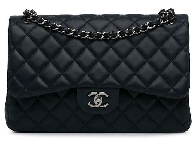 Blue Chanel Jumbo Classic Lambskin lined Flap Shoulder Bag Leather  ref.1410260