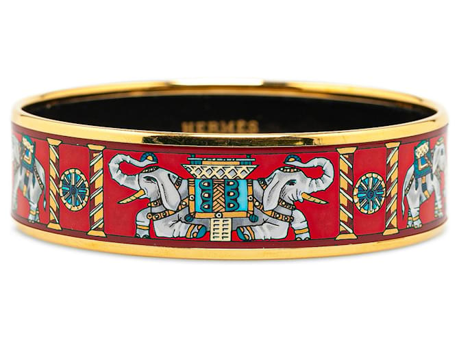 Red Hermès Torana Elephant Wide Enamel Bangle GM Costume Bracelet Metal  ref.1410291