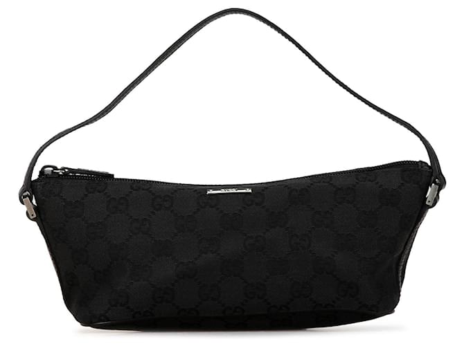 Bolsa de ombro barco em lona Gucci GG preta Preto Couro  ref.1410307