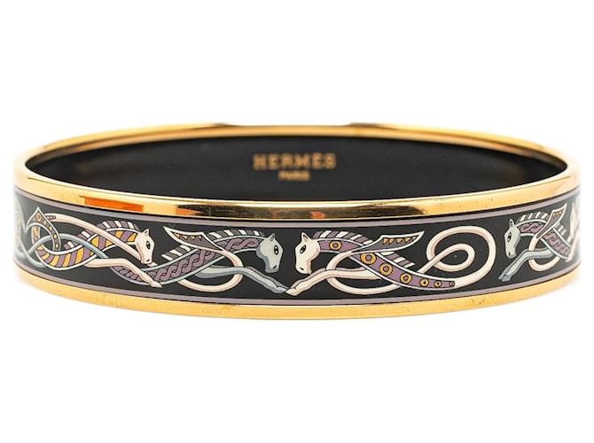 Schmaler schwarzer Hermès-Armreif aus Emaille-Cloisonné, Modeschmuck Metall  ref.1410309