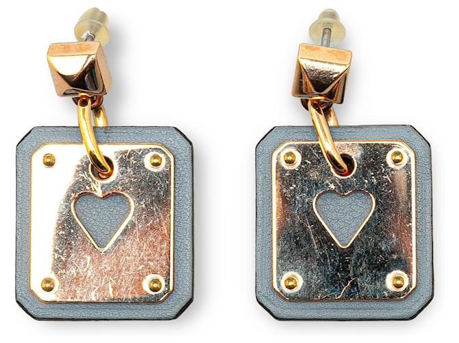 Gold Hermès Swift As De Coeur Push Back Earrings Golden Leather  ref.1410326