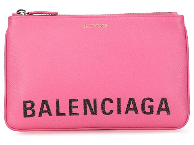 Pink Balenciaga Leather Ville Logo Pouch  ref.1410331