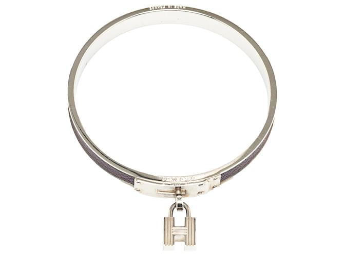 Silver Hermès Leather Kelly Cadena Lock Bangle Bracelet Silvery  ref.1410343