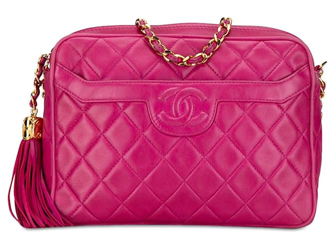 Pink Chanel CC Quilted Lambskin Tassel Crossbody Leather  ref.1410367