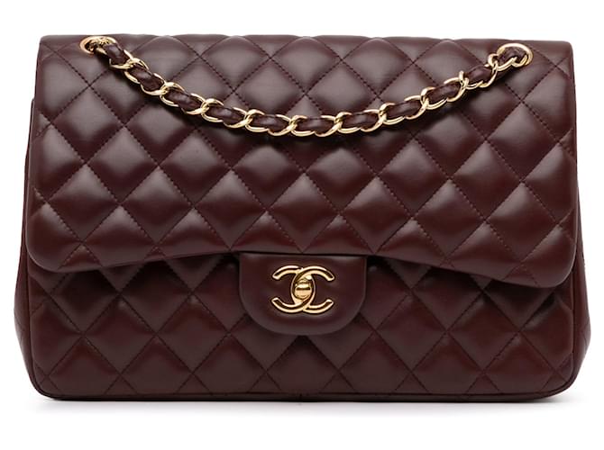 Red Chanel Jumbo Classic Lambskin Double Flap Shoulder Bag Leather  ref.1410369