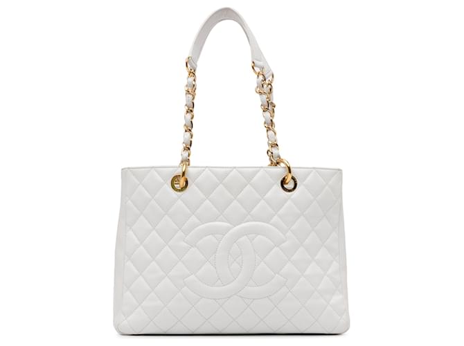 White Chanel Caviar Grand Shopping Tote Leather  ref.1410373