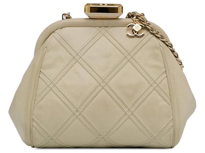 Beige Chanel Calfskin Kiss Lock Frame Bag Leather  ref.1410374