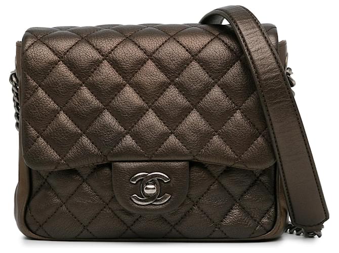 Brown Chanel Small Metallic Goatskin Rock in Rome Flap Crossbody Bag Leather  ref.1410375